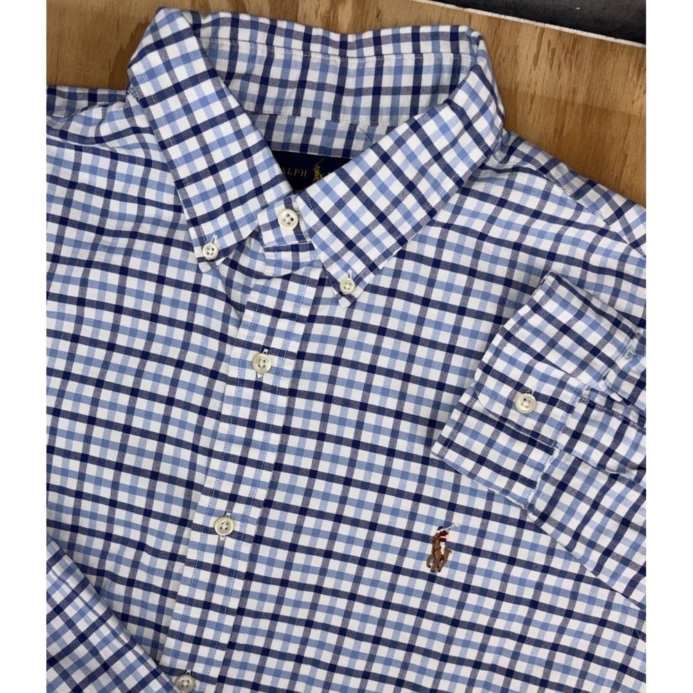 Polo Ralph Lauren Mens Long Sleeve Blue White Plaid Oxford XL